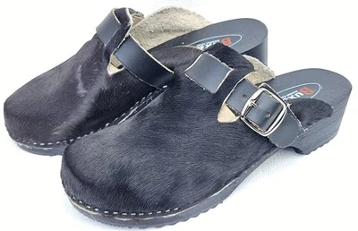 HOLZ CLOGS - Pantolette Gr.42 SCHWARZ, Echt Leder- Kuhfell  - mit klein Fehler - Bild 1 von 4