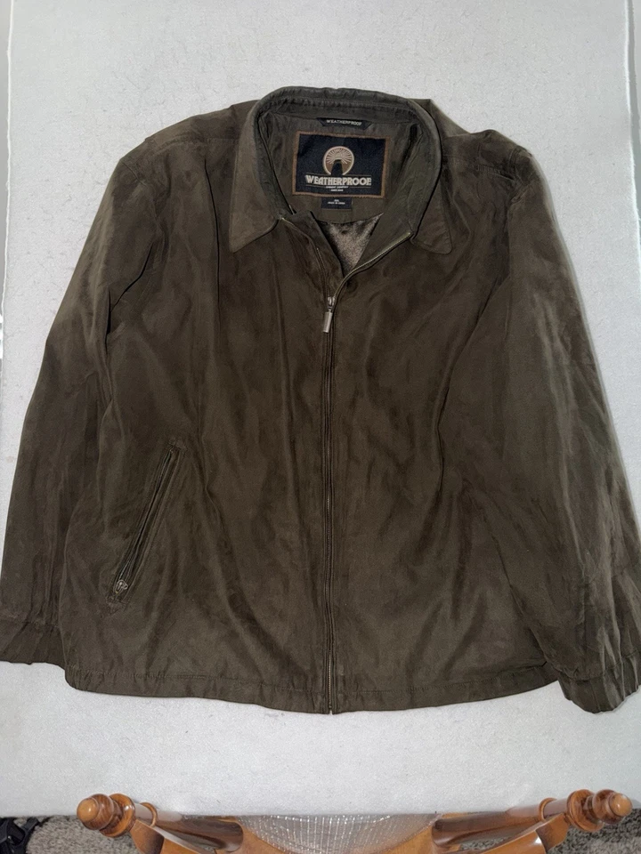 Weatherproof Men’s 3XL Brown Microsuede Bomber Jacket Zip Up CLEAN - Image 1 of 4
