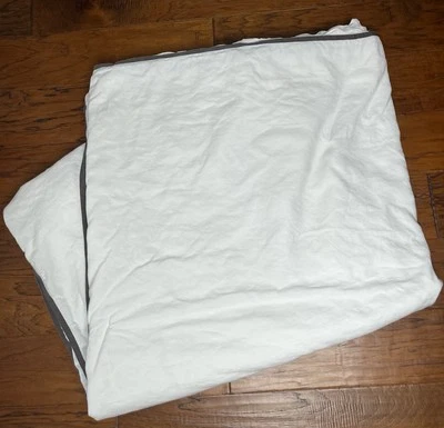 West Elm KING Cotton Linen Duvet Cover King Size White Brown Edge Button Closure - Image 1 of 4