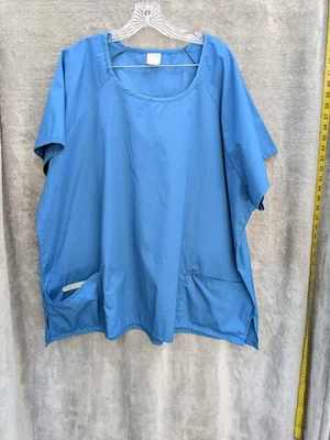 Women's Plus Size Scrub Top 4XL Solid Blue Pockets Pen Holders - Image 1 of 4