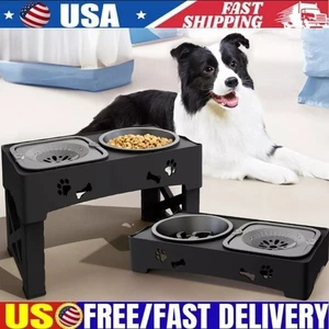 Elevated Raised Pet Dog Feeder Bowl Adjustable Raised Food Water Stand 2pk Bowls - Picture 1 of 14