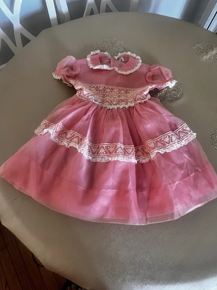 Vestido Vintage Tiny Town Togs Rosa Bordado Organza Niñas Pequeñas Foto 1 de 4