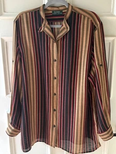 Lauren Ralph Lauren Silk Linen Striped Blouse Size XL Roll Tab Sleeves Striped - Picture 1 of 11