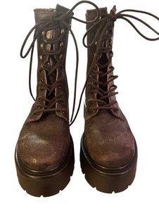 Steve Madden Rowen Brown Distressed Leather Combat Boot SZ 9.5 - Picture 1 of 4