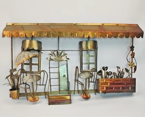 MCM Kunst Skulptur Mid Century Modern Metall Wandbehang Cafe Szene Kupfer - Bild 1 von 9