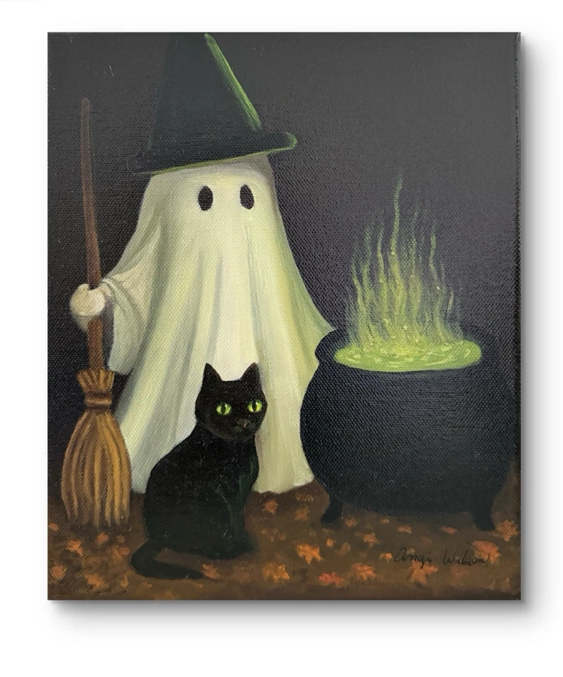 “Ghostly Brew” Original Ghost Oil Painting 8”x10” On Canvas - Image 1 of 2