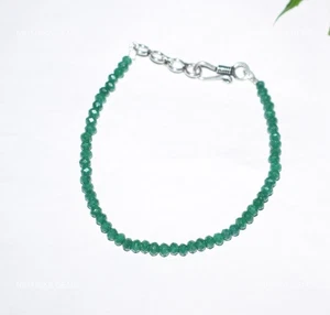 925 Sterling Silver Round Jade Stone Wife Beaded Handcrafted Bracelet Jewelry - Picture 1 of 11