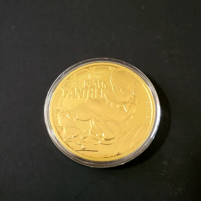 2018 $1.00 Tuvalu 1 oz  .999 % BLACK PANTHER Marvel Silver Coin gold plated - Image 1 of 4