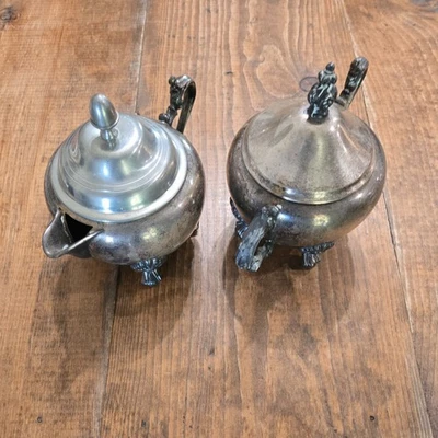 ANTIQUE F.B. Rogers Silver Co. 1883 SILVERPLATE SUGAR BOWL and CREAMER Set - Image 1 of 4