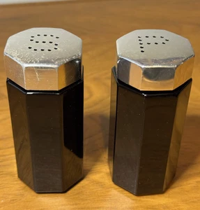 ARCOROC Vintage Vetro Nero 3,5" Forma Ottagonale SALE & PEPE SHAKER-Francia -XPO - Foto 1 di 11