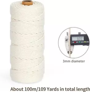 328ft 3mm Cotton Rope Macrame Cord Twisted Braided String Dream Catcher Crafts - Picture 1 of 5