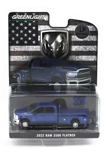 1:64 GreenLight *HOBBY EXCLUSIVE* BLUE 2022 Dodge Ram 3500 Flatbed Truck *NIP* - Picture 1 of 1