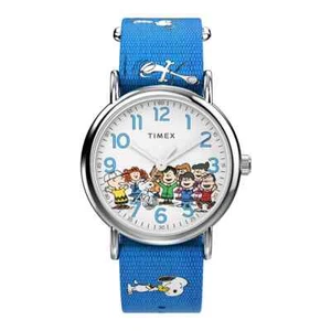 Timex TW2W19400, Peanuts Weekender Blue Slip Thru Fabric Watch, NEW - Picture 1 of 1