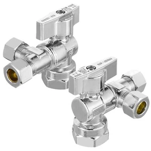 2PCS Quarter Turn Angle Stop Valve 1/2 FIP 3/8 OD Comp Dual Compression Outlet - Picture 1 of 7