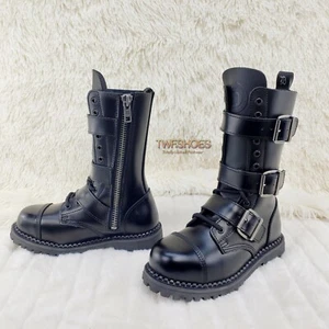 Riot 12 VL Goth Combat Biker Steel Toe Ankle Boots VEGAN LEATHER Men DEMONIA NY - Picture 1 of 10