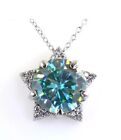 5 Ct Lab Created Blue Diamond Pendant Star Design Sterling Silver 925 with Chain