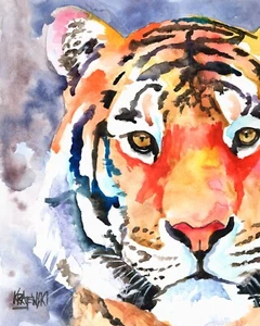 Tiger High Resolution Print of Original Fine Art Watercolor by Ron Krajewski - Picture 1 of 4