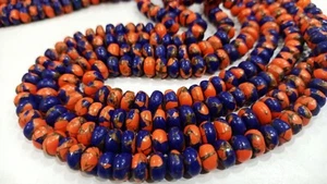 Natural Mohave Carnelian and Blue Lapis Lazuli Copper Turquoise Rondelle Plain8' - Picture 1 of 4