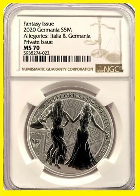 2020 1 oz Silver Allegories Germania & ITALIA NGC MS70 LOW MINT,LOW POP - Image 1 of 2