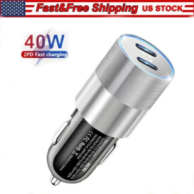 40W Dual USB Type-C Fast Car Charger Adapter For iPhone iPad Android Samsung  - Image 1 of 4