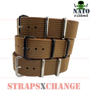 Ribbed Premium NATO® TOBACCO BROWN corrugated military divers watch strap band - Picture 1 of 17