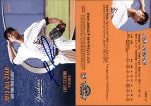 Luis Cedeno Signed 2015 Choice New York-Penn League All-Stars #11 Card Auto AU