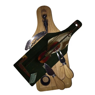 Cutting Board Wine and Glass Cheese Board Gift Set Harnett The Old Violin - Image 1 of 3