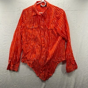 Lauren Ralph Lauren Medium Women's XL Orange Striped Button Up Tie Front Shirt - Picture 1 of 7
