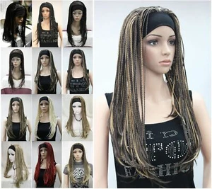 Synthetic Long Straight hand made braids 3/4 half Full wig headband for Women - Picture 1 of 35