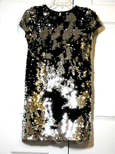 Party Dress Black Silver Color Changing Sequins Sparkle Unique Youth Size 10-11 - Picture 1 of 8