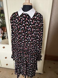 M&S X GHOST Black Mix Floral Collared Long Sleeve Ladies Short Dress Size 14 NEW - Picture 1 of 12
