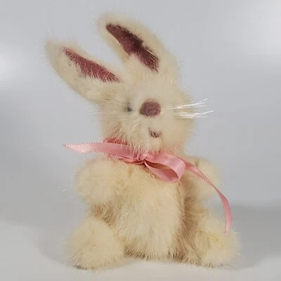 Vintage Real Mink Fur Stuffed Bunny in a Wood Basket - Image 1 of 4