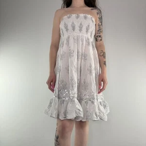 Vestido midi verano sin tirantes lentejuelas volantes Y2K - Imagen 1 de 5