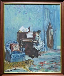 S Spitzer (XX) Öl auf Leinwand. Belle Epoch Innenszene. Frau am Klavier - Bild 1 von 4