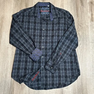 Robert Graham Shirt Mens Large Geometric Button Gray Classic Flip Cuff - Picture 1 of 6