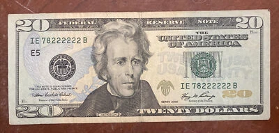🔥💥fancy serial number 20 dollar bill 2006 Six of Kind circulated 78222222 🔥💥 - Image 1 of 3