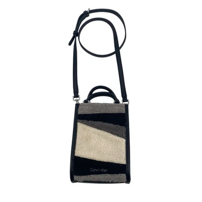 Calvin Klein Moon Crossbody Purse Black White Grey Shearing Fabirc Bag - Image 1 of 4