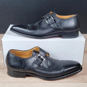 Magnanni Monk Strap Shoes Mens Size 8.5 M Black Leather Chisel Toe Buckle - Picture 1 of 10