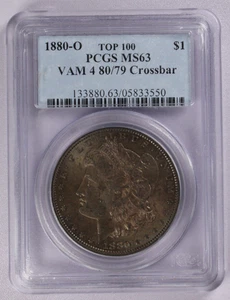 1880-O Morgan Silber Dollar 1 $ PCGS MS 63 VAM 4 80/79 Crossbar - Bild 1 von 3