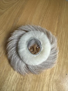 Beautiful Caribou Fur And Wood Inuit Vintage Ornament Made In Alaska - Picture 1 of 8