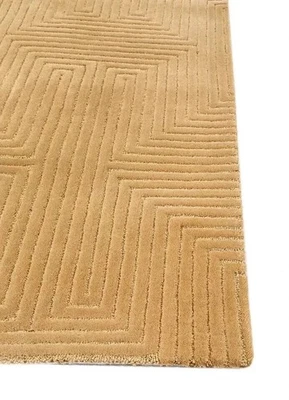 Hand Tufted Beige Geometric Area Rug Modern Textured Wool Carpet Minimalist - Image 1 of 4