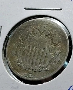 SHIELD NICKLE, 1867-P, FINE CONDITION WITH GREAT DETAILS, HISTORIC, FREE SHIPPIN - Picture 1 of 2