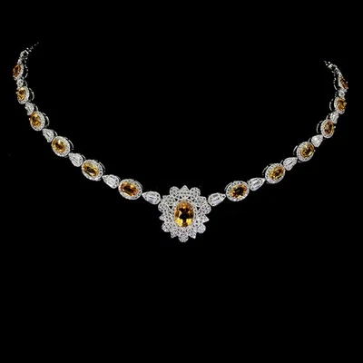 925 Sterling Silver Necklace Oval Citrine 8x6mm Gemstone Jewelry 18 Inches - Image 1 of 4