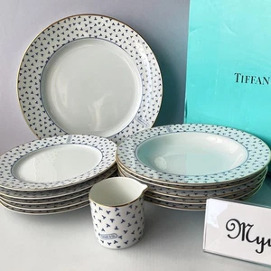 TIFFANY & Co. Dancing T Place Setting Service for 5, 12 pcs Plate Rim Bowl - Picture 1 of 15