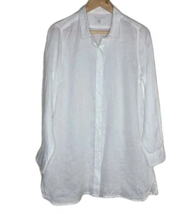 Garnet Hill 100% Linen White Long Sleeve Button Up Tunic Shirt Size Small - Picture 1 of 7