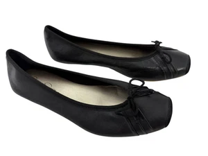 Jessica Simpson NEW Leve Pintuck Black Leather Womens 7 Square Toe Ballet Flats - Picture 1 of 12