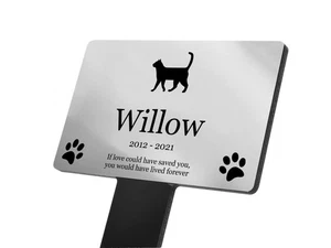 Silver Personalised Cat Memorial Grave Marker Aluminium Plaque with Stake - Picture 1 of 7