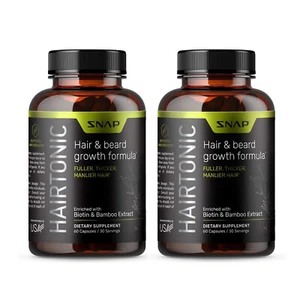 Men's Hair Growth, Support Beard Growth, Biotin, Keratin, Bamboo - 2 Pk Bundle - Picture 1 of 7