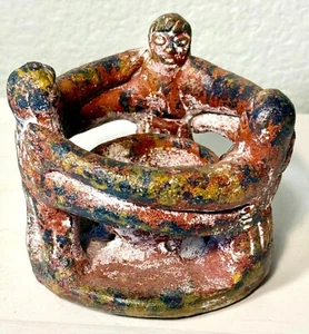 Azteken Maya Freundeskreis Kerzenhalter rot Ton mexikanische Keramik Vintage Dez - Bild 1 von 11