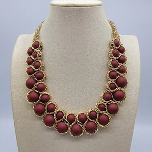 Rote Perlen Statement Halskette goldfarben klobig fett Landebahn 20" * - Bild 1 von 10